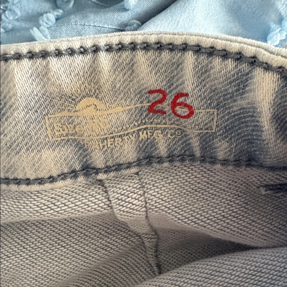 Faherty stretch terry patch pocket blue flare jeans retro hipster festival 26 - Picture 8 of 11